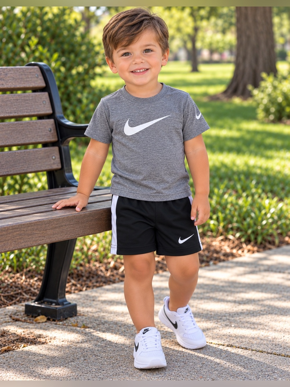 Nike Dri-FIT Boys 2T 2 Piece Short Set Gray Black Athletic Outfit